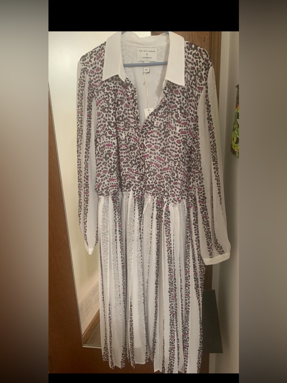 Lane Bryant White, purple and black long sheer sleeve maxi dress